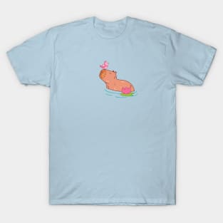 Capybara with pink bird and flower T-Shirt